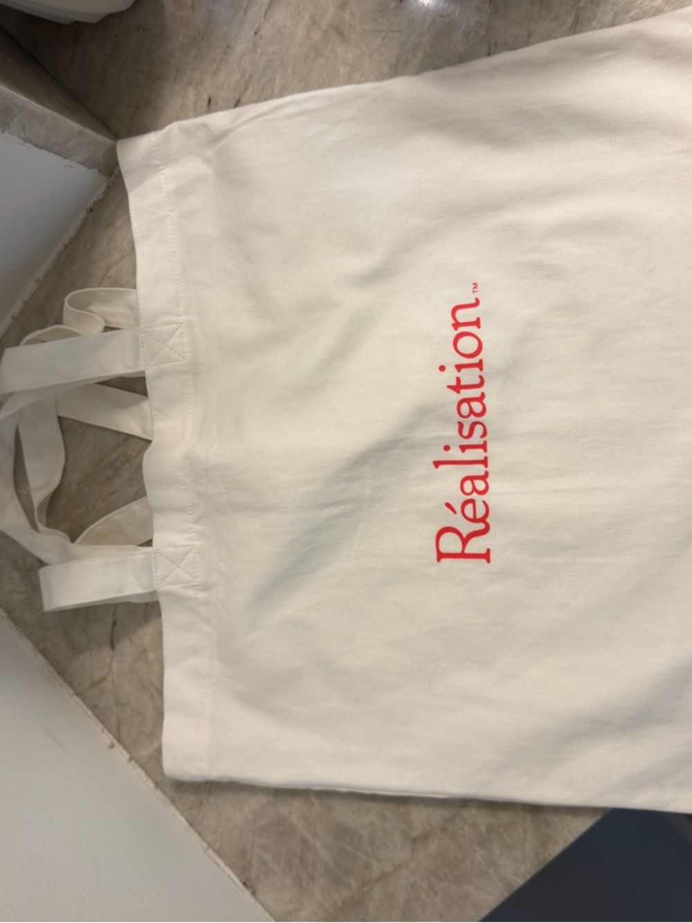 Realisation Par Cream Canvas Tote with Red Logo